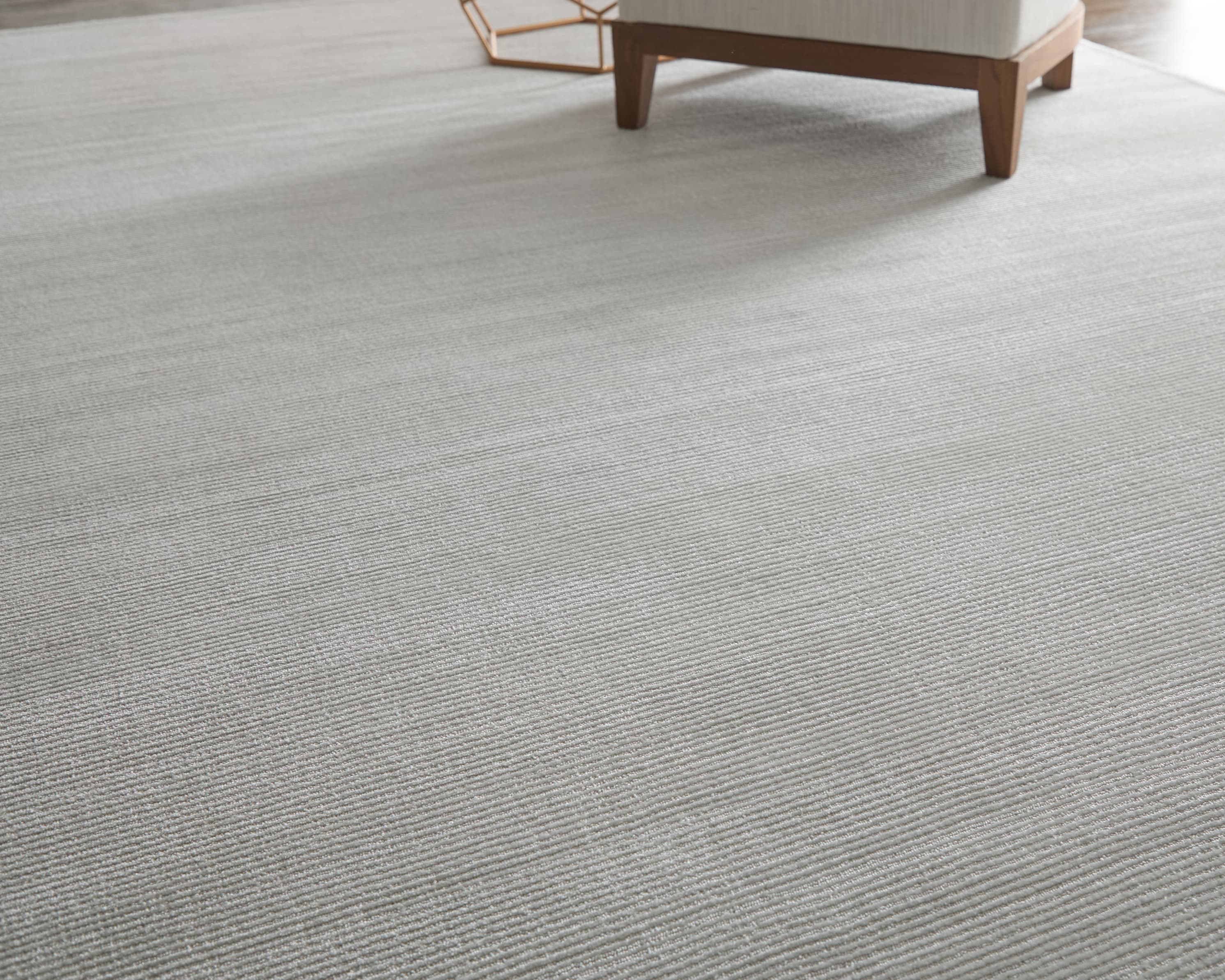 Contemporary Silver rug styled in a room