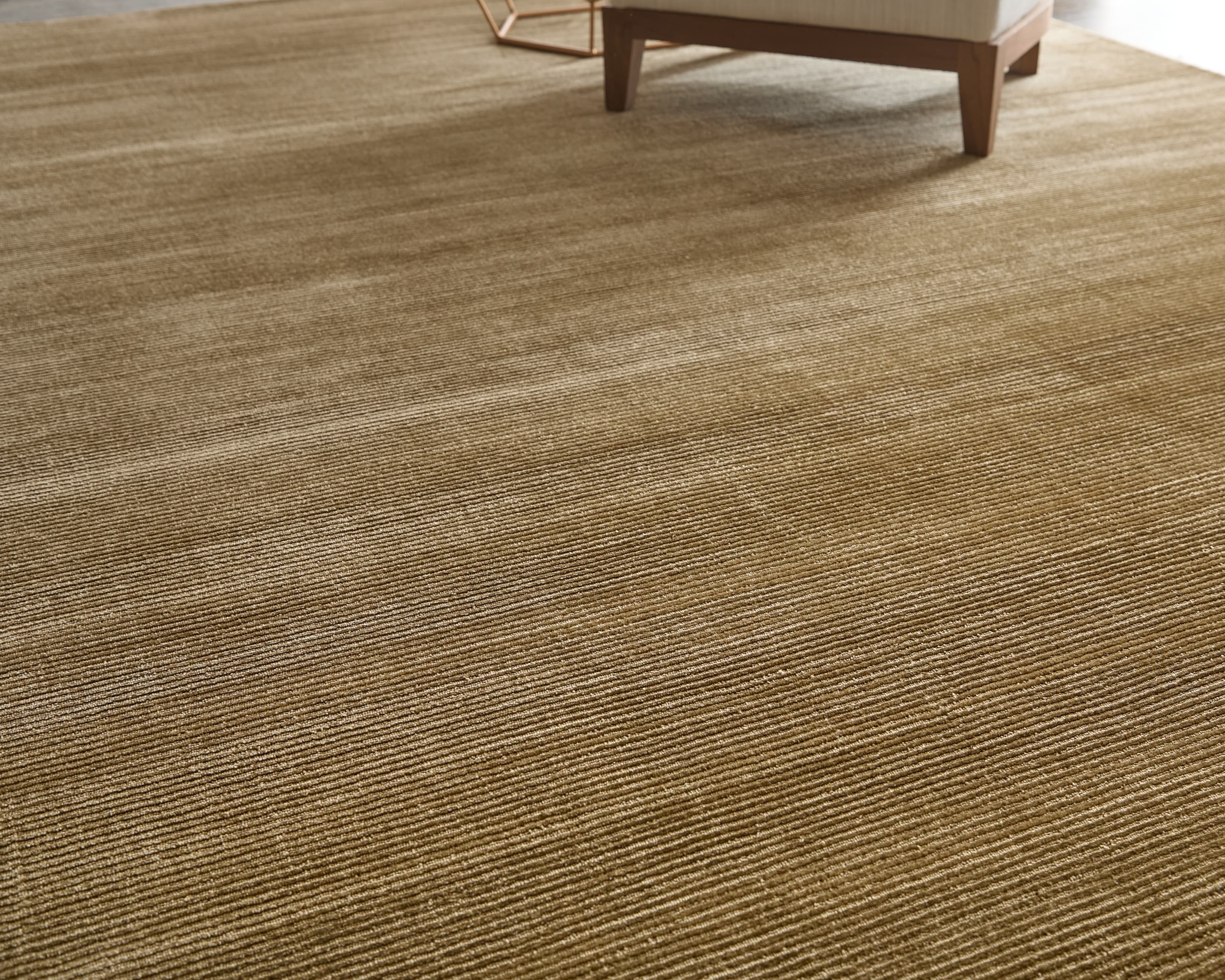 Contemporary Gold rug styled in a room