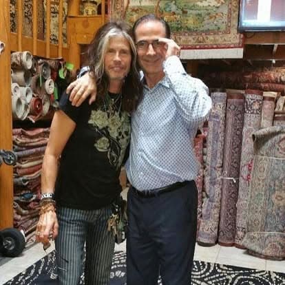 Taba Tabaee with Steven Tyler in the La Jolla rug gallery showroom